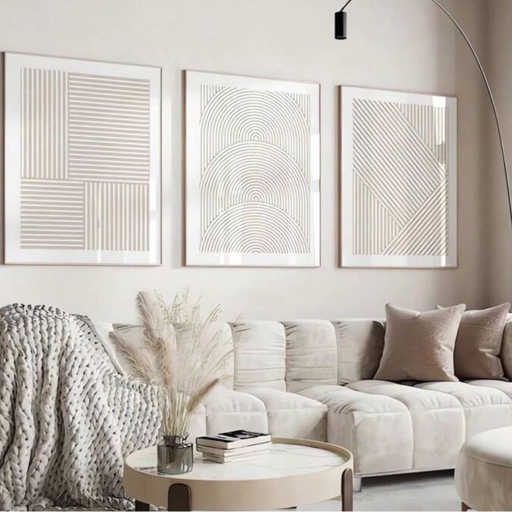 Set Of 3 Beige Simple Line Art Canvas Posters
